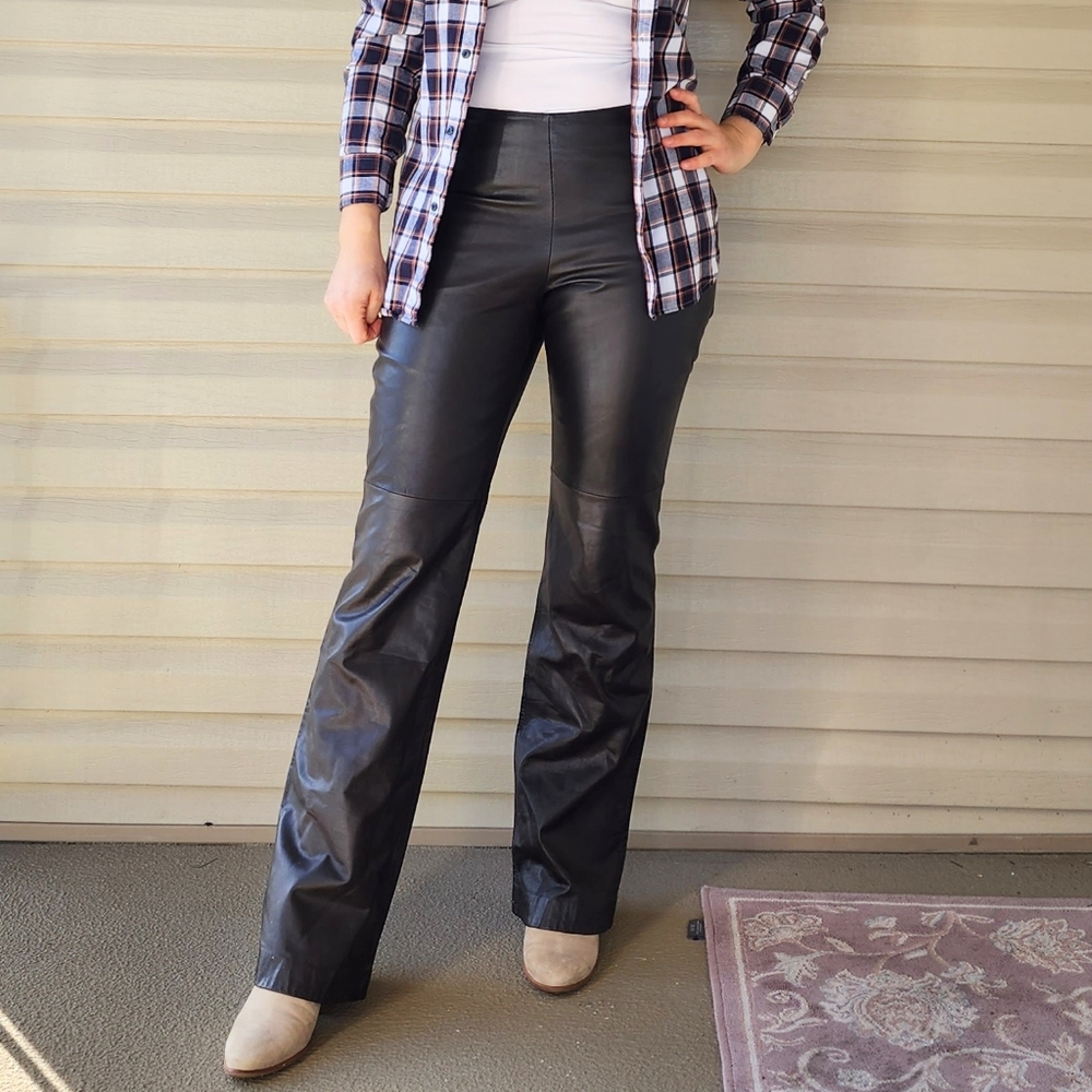 Vintage 100% leather brown flare pants size 8